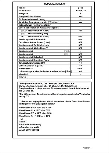 Beko FS 124330 Gefrierschrank / A++ / 189 kWh/Jahr / 197L Gefrierteil / MinFrost-Technologie / Antibakterielle Türdichtungen - 4